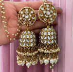 Jingle Bells Pakistani Jhumka Jewelry Set, Pearl Jhumka, Indian jhumka Set, Bollywood Jhumka, handmade Jhumka - Libasaa.com
