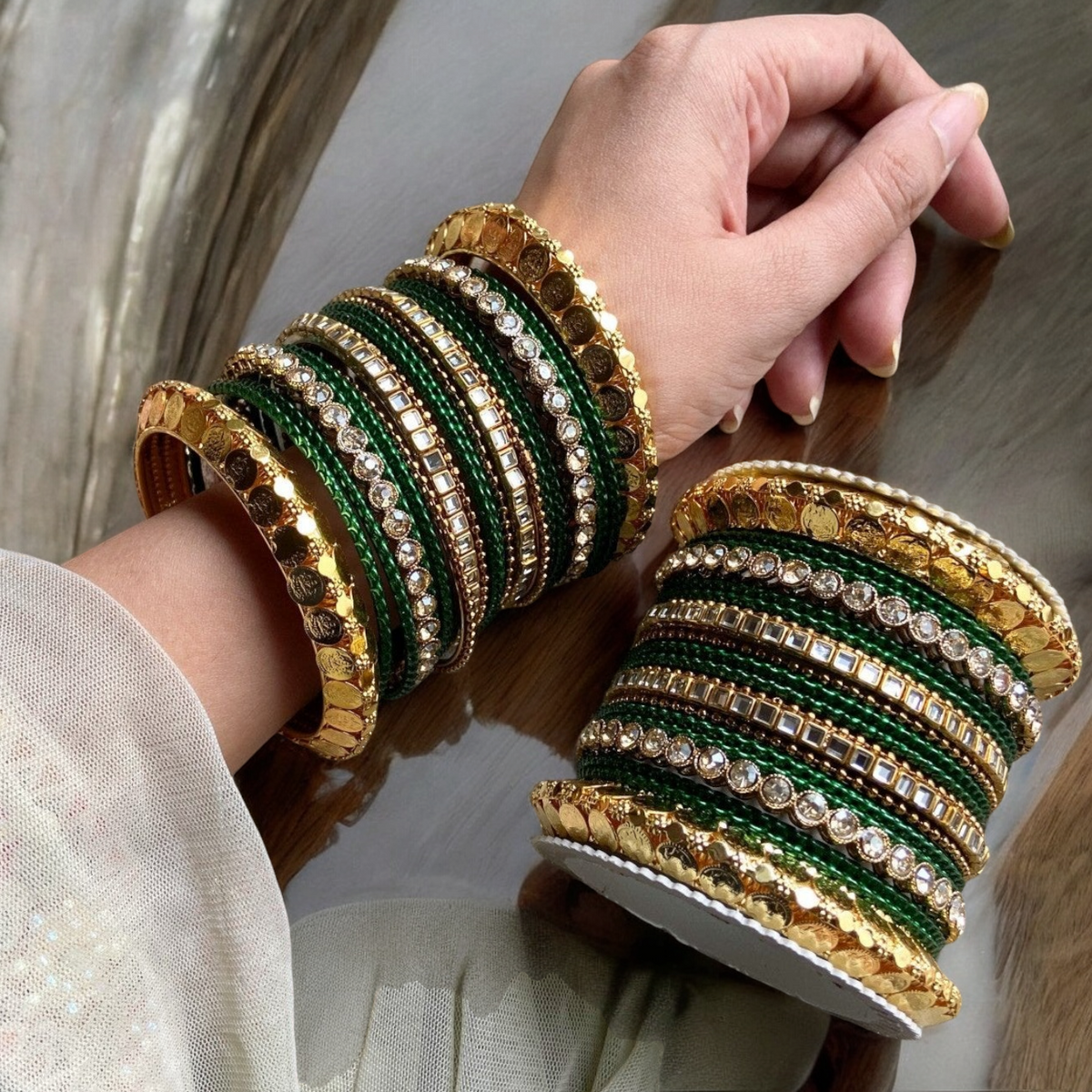 Green Indian Gold Plated Bridal Bangles Set, Bridal Bangles, Indian Bangles Set, Pakistani Jewelry, Bangle Jewelry Set - Libasaa.com