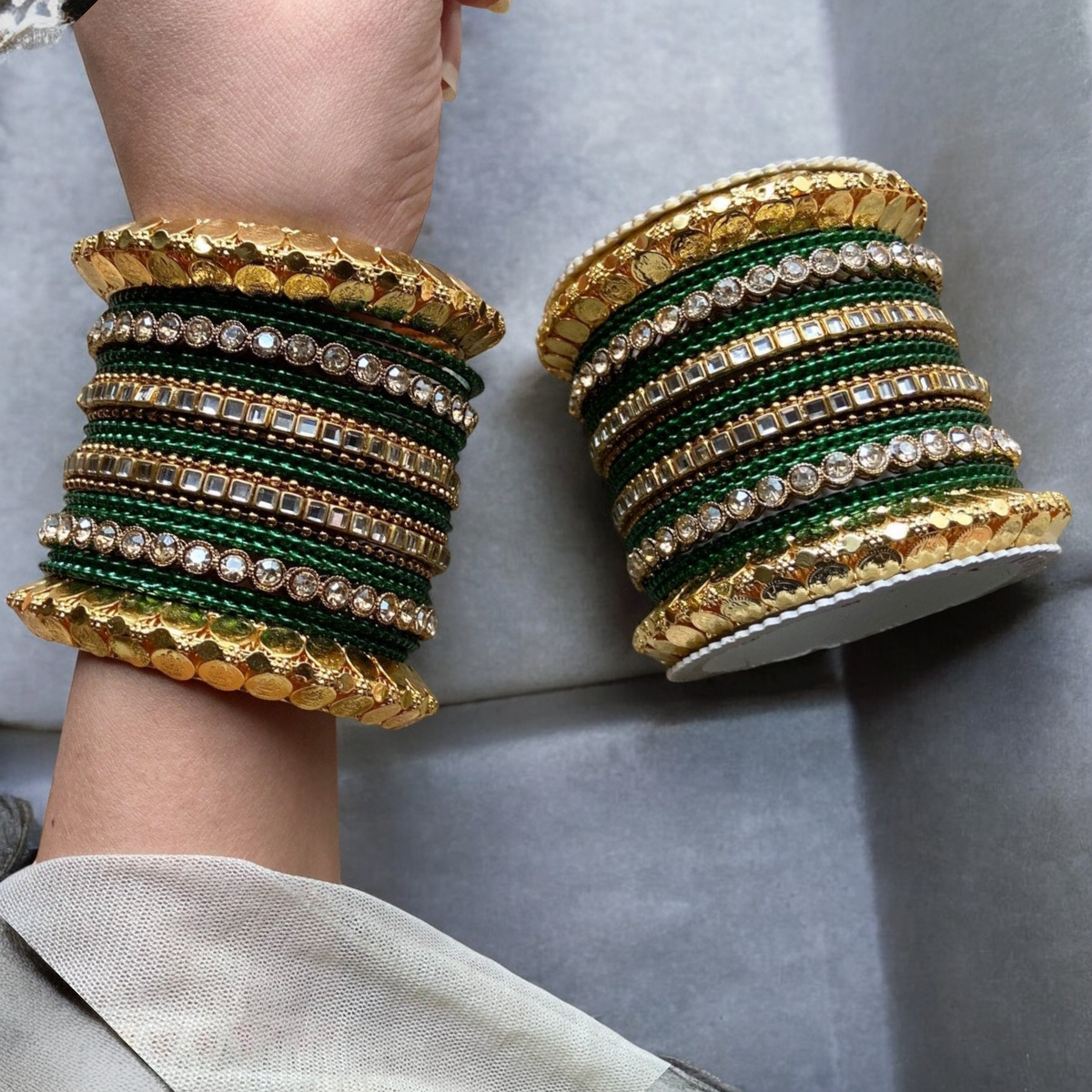 Green Indian Gold Plated Bridal Bangles Set, Bridal Bangles, Indian Bangles Set, Pakistani Jewelry, Bangle Jewelry Set - Libasaa.com