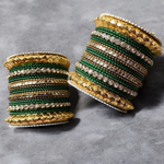Green Indian Gold Plated Bridal Bangles Set, Bridal Bangles, Indian Bangles Set, Pakistani Jewelry, Bangle Jewelry Set - Libasaa.com