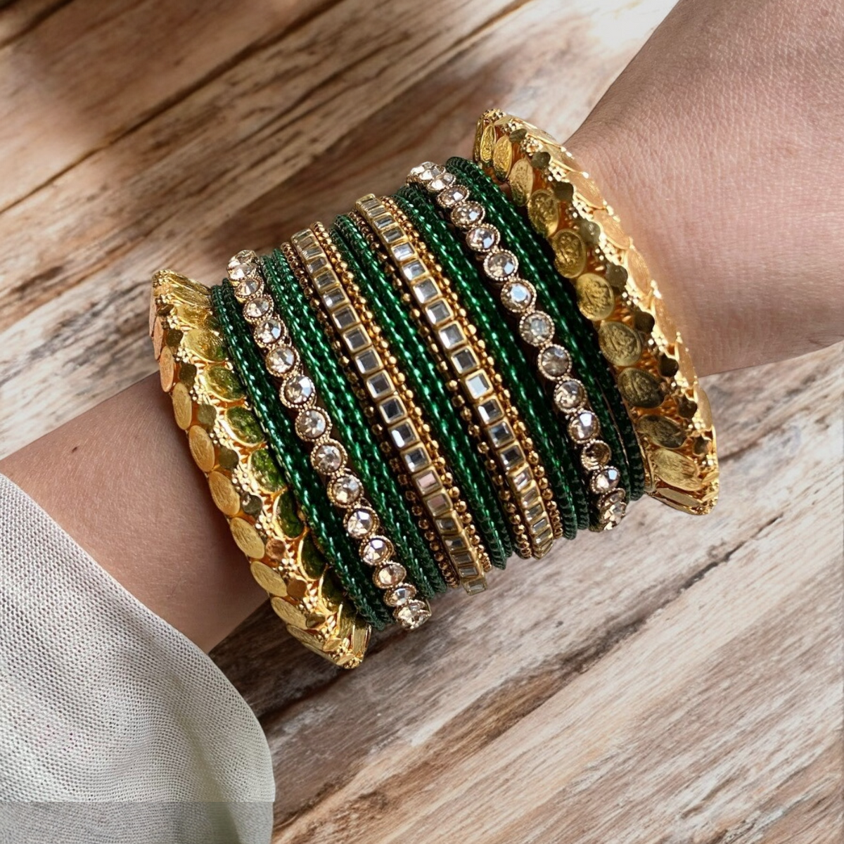 Green Indian Gold Plated Bridal Bangles Set, Bridal Bangles, Indian Bangles Set, Pakistani Jewelry, Bangle Jewelry Set - Libasaa.com