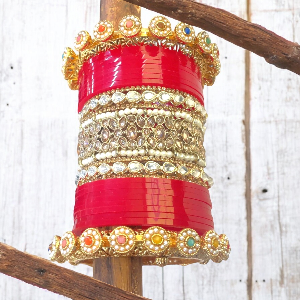 Red Indian Handcrafted Rajwadi Chooda Set, Rajwadi Kada, Indian Kada Set, Pakistani Chooda Set, Indian Bridal Chooda Set, Weddings jewelry - Libasaa.com