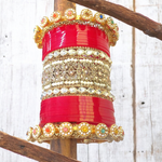 Red Indian Handcrafted Rajwadi Chooda Set, Rajwadi Kada, Indian Kada Set, Pakistani Chooda Set, Indian Bridal Chooda Set, Weddings jewelry - Libasaa.com