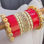 Red Indian Handcrafted Rajwadi Chooda Set, Rajwadi Kada, Indian Kada Set, Pakistani Chooda Set, Indian Bridal Chooda Set, Weddings jewelry - Libasaa.com