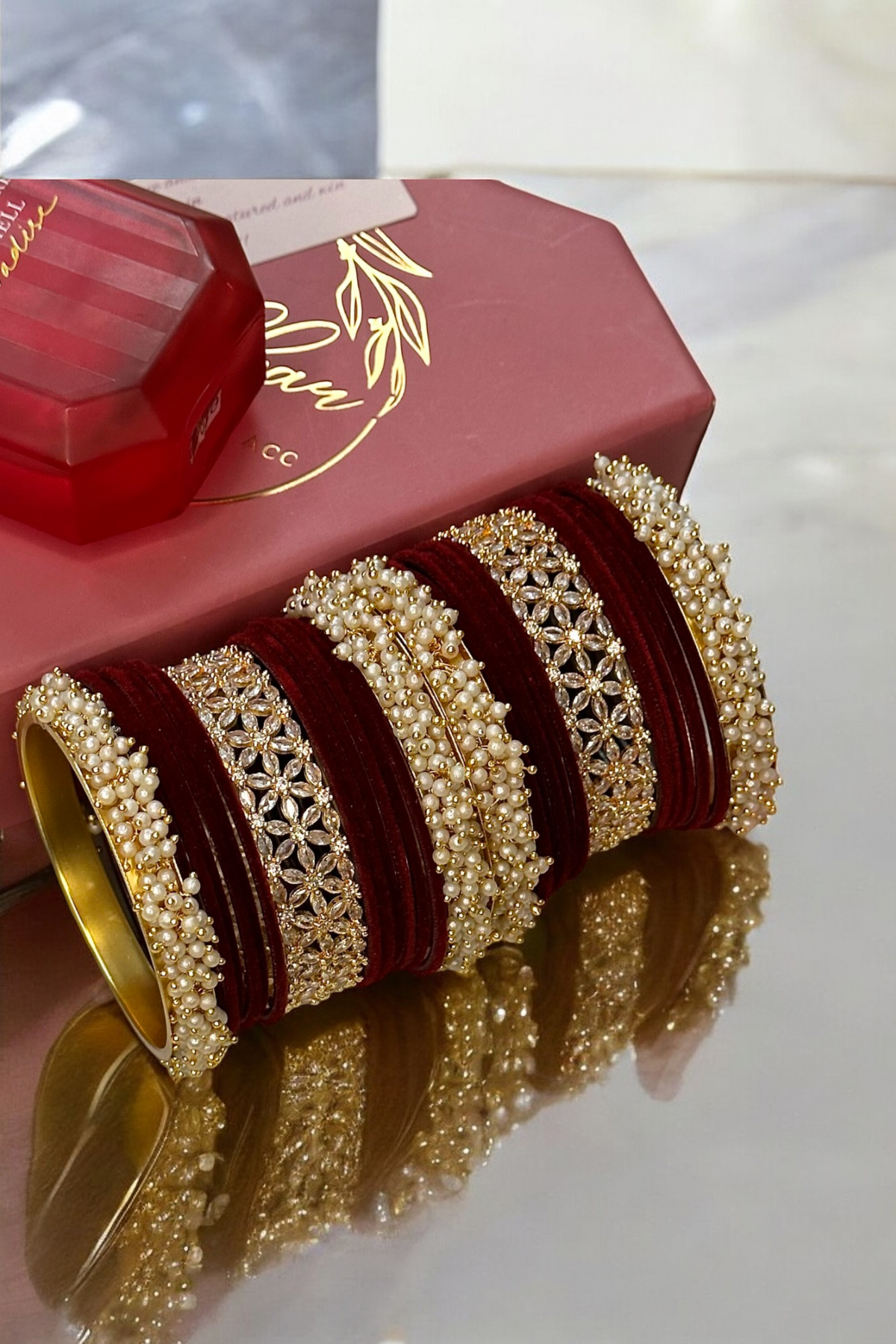 Pearl Bollywood Inspired Bridal Chura Jewelry, Bollywood Kada, Indian Chura Set - Libasaa.com