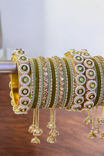 Indian Mint Velvet Pearl Bangle Chura Set, Fashion Bracelet, Chura Set, Indian Chura Set, Bridal Kada Set - Libasaa.com