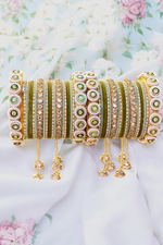 Indian Mint Velvet Pearl Bangle Chura Set, Fashion Bracelet, Chura Set, Indian Chura Set, Bridal Kada Set - Libasaa.com