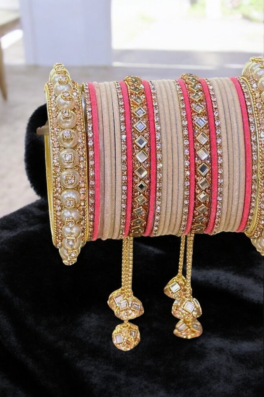 Chunky Pearl Pakistani Bridal Bangle Set, Kada Set, Bridal, Chura, Wedding Jewelry Set, Indian bangle Jewellery - Libasaa.com