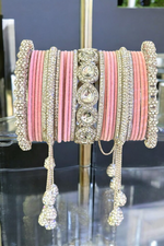 Bridal American Diamond Chura Bangle Set, AD Bangle, AD Chura, CZ Bangle Set, CZ Chura Set, Indian American Diamond Bangles - Libasaa.com