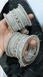 Silver Pearl Pakistani Wedding Bangles, Indian Bangle Collection, Silver Bangle Sets, Bridal Sets, Pakistani Jewelley, Fashion Bracelet - Libasaa.com