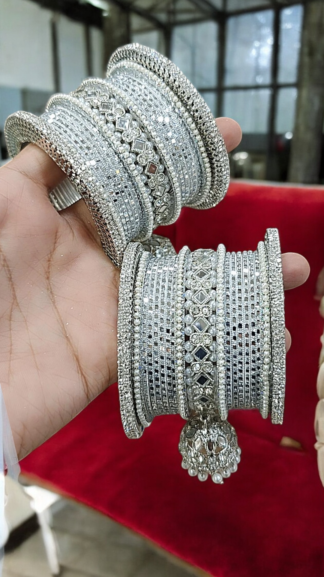 Silver Pearl Pakistani Wedding Bangles, Indian Bangle Collection, Silver Bangle Sets, Bridal Sets, Pakistani Jewelley, Fashion Bracelet - Libasaa.com