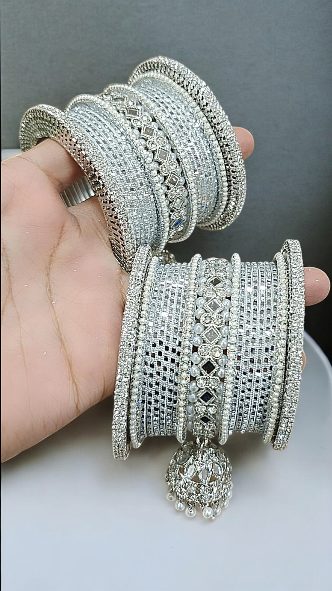 Silver Pearl Pakistani Wedding Bangles, Indian Bangle Collection, Silver Bangle Sets, Bridal Sets, Pakistani Jewelley, Fashion Bracelet - Libasaa.com