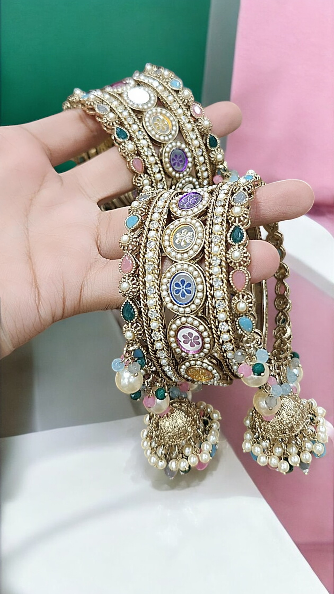 Multi Flower Bridal Bangles Jewelry Set, Bangle Set, Indian Chooda Set, Bollywood Bangle Set, Kada Set - Libasaa.com