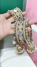 Multi Flower Bridal Bangles Jewelry Set, Bangle Set, Indian Chooda Set, Bollywood Bangle Set, Kada Set - Libasaa.com