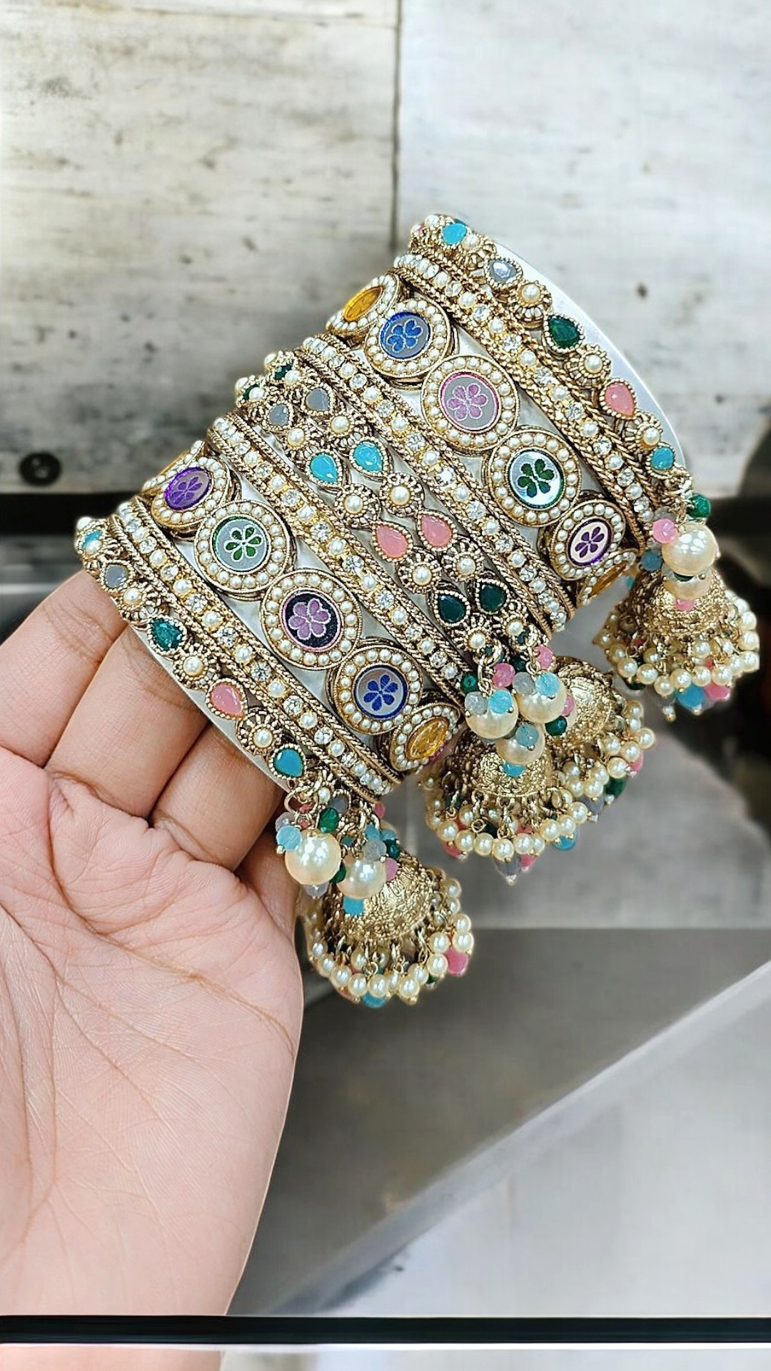 Multi Flower Bridal Bangles Jewelry Set, Bangle Set, Indian Chooda Set, Bollywood Bangle Set, Kada Set - Libasaa.com