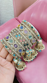 Multi Flower Bridal Bangles Jewelry Set, Bangle Set, Indian Chooda Set, Bollywood Bangle Set, Kada Set - Libasaa.com