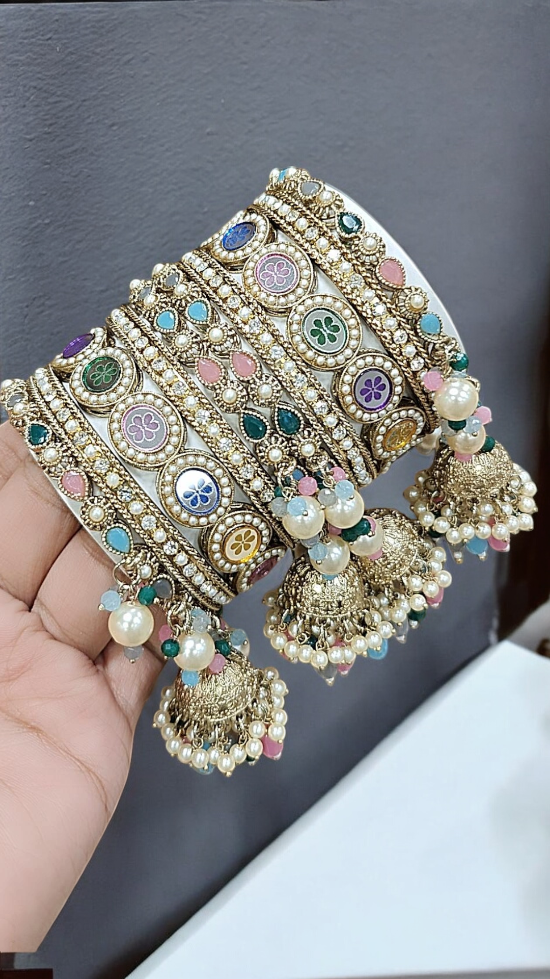 Multi Flower Bridal Bangles Jewelry Set, Bangle Set, Indian Chooda Set, Bollywood Bangle Set, Kada Set - Libasaa.com