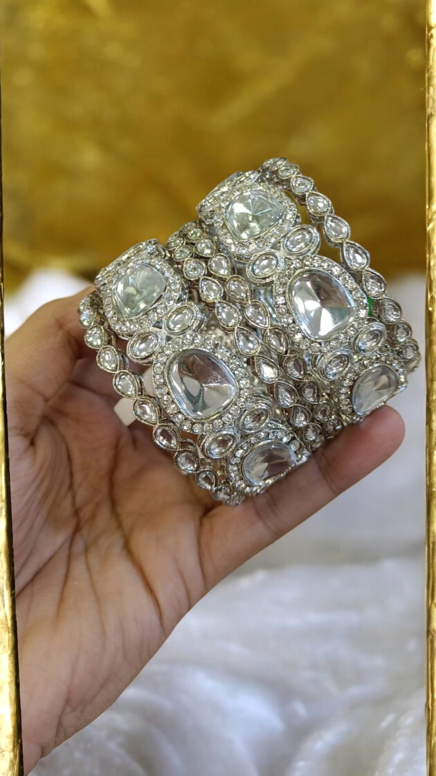 American Diamond Asian CZ Bangle Set, Choori Bangles, Chooriyan AD Bangle Set, Kangan Bangles, Bridal AD Jewelry, Wedding CZ Bangle Set - Libasaa.com