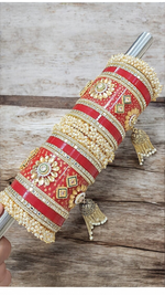 Beautiful Paki Red Velvet Bangles Stack, Bangles, Pearl Kundan Jhumki Kangan, Indian Jewellery Bridal Bangle Stack, Wedding Jewelry - Libasaa.com