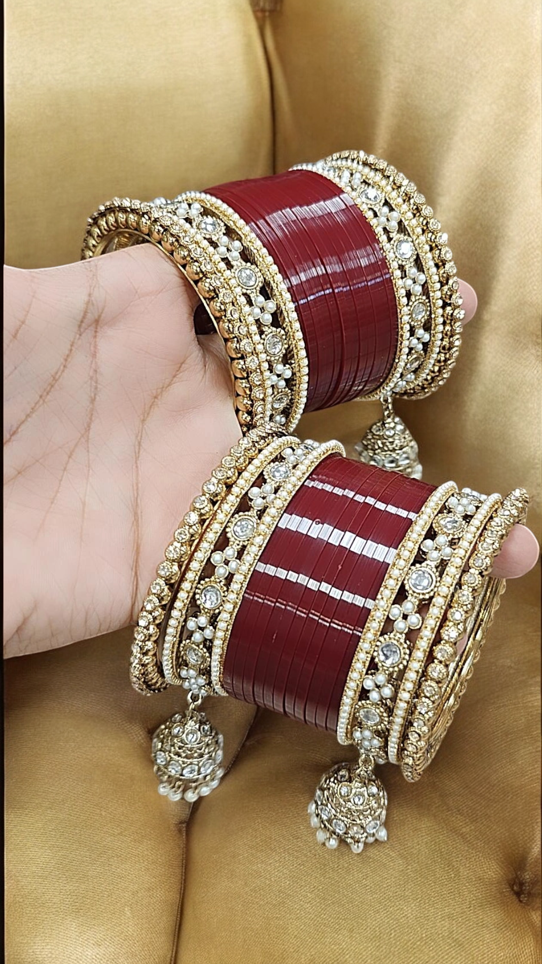 Pearl Bridal kundan Bangle Jhumki set, Punjabi Kada Set, Indian Chura. Bridal Bangle Jewellery, Wedding Kada, Indian Jewelry Set - Libasaa.com