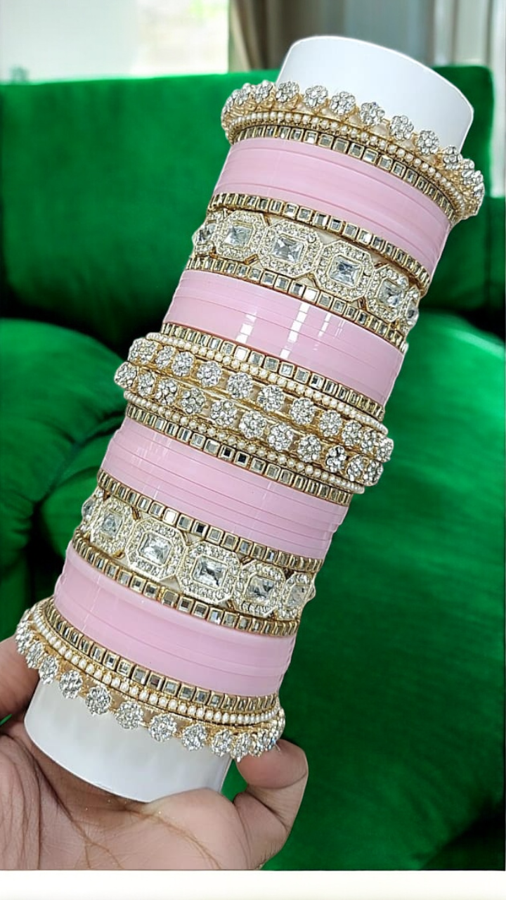 AD Asian Bridal Bangle Chura Set, Dulhan Chura Bangles, Punjabi Bridal Kadas, Punjabi Jewelry Set, Indian Kadas, Pakistani Bangles Set - Libasaa.com
