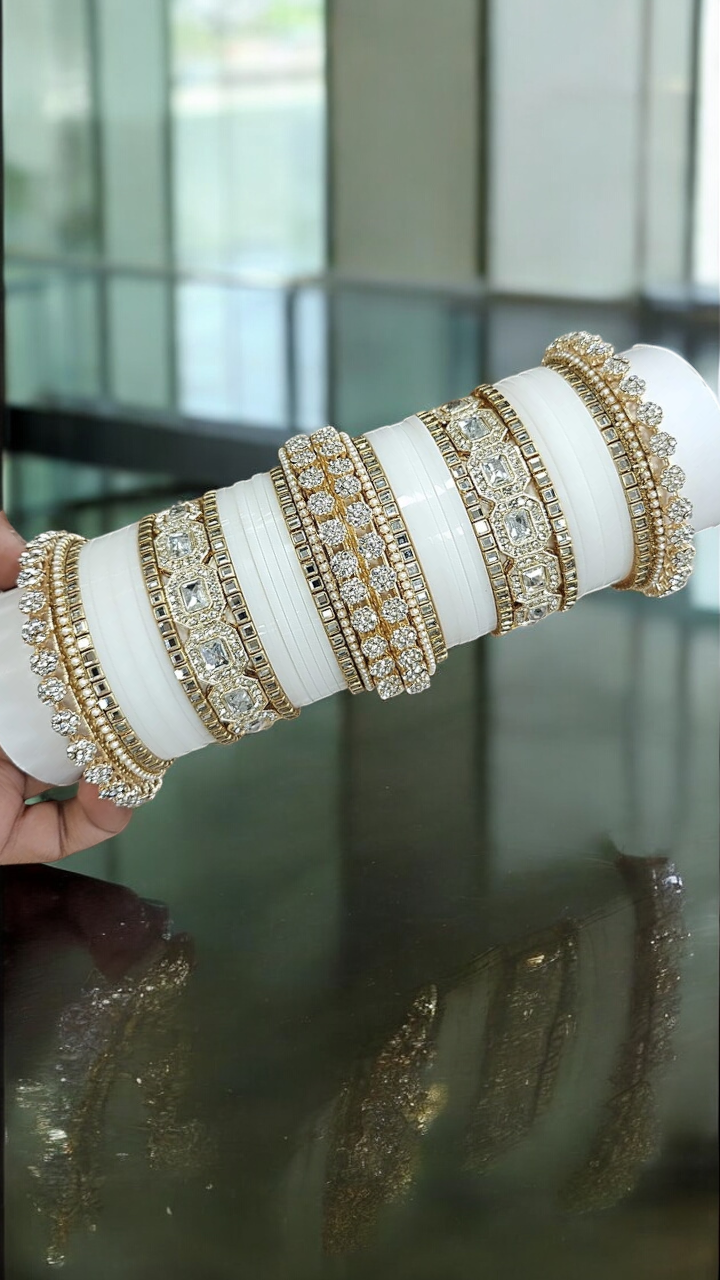 AD Asian Bridal Bangle Chura Set, Dulhan Chura Bangles, Punjabi Bridal Kadas, Punjabi Jewelry Set, Indian Kadas, Pakistani Bangles Set - Libasaa.com