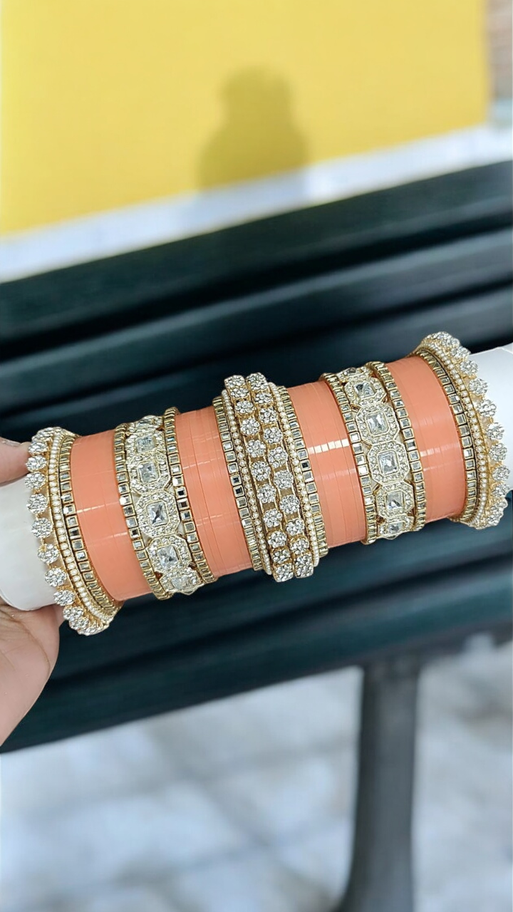 AD Asian Bridal Bangle Chura Set, Dulhan Chura Bangles, Punjabi Bridal Kadas, Punjabi Jewelry Set, Indian Kadas, Pakistani Bangles Set - Libasaa.com