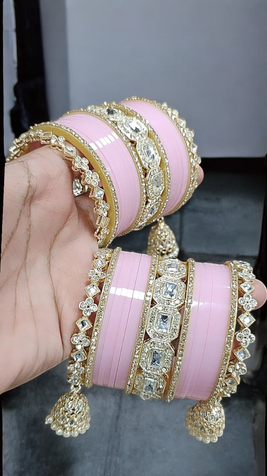 Pakistani AD Bangle Kadas CZ Jewelry Set, Paki AD jewelry, CZ bangle, AD chura, CZ Bridal Jewelry Indian AD Kadas, Indian AD Chura - Libasaa.com