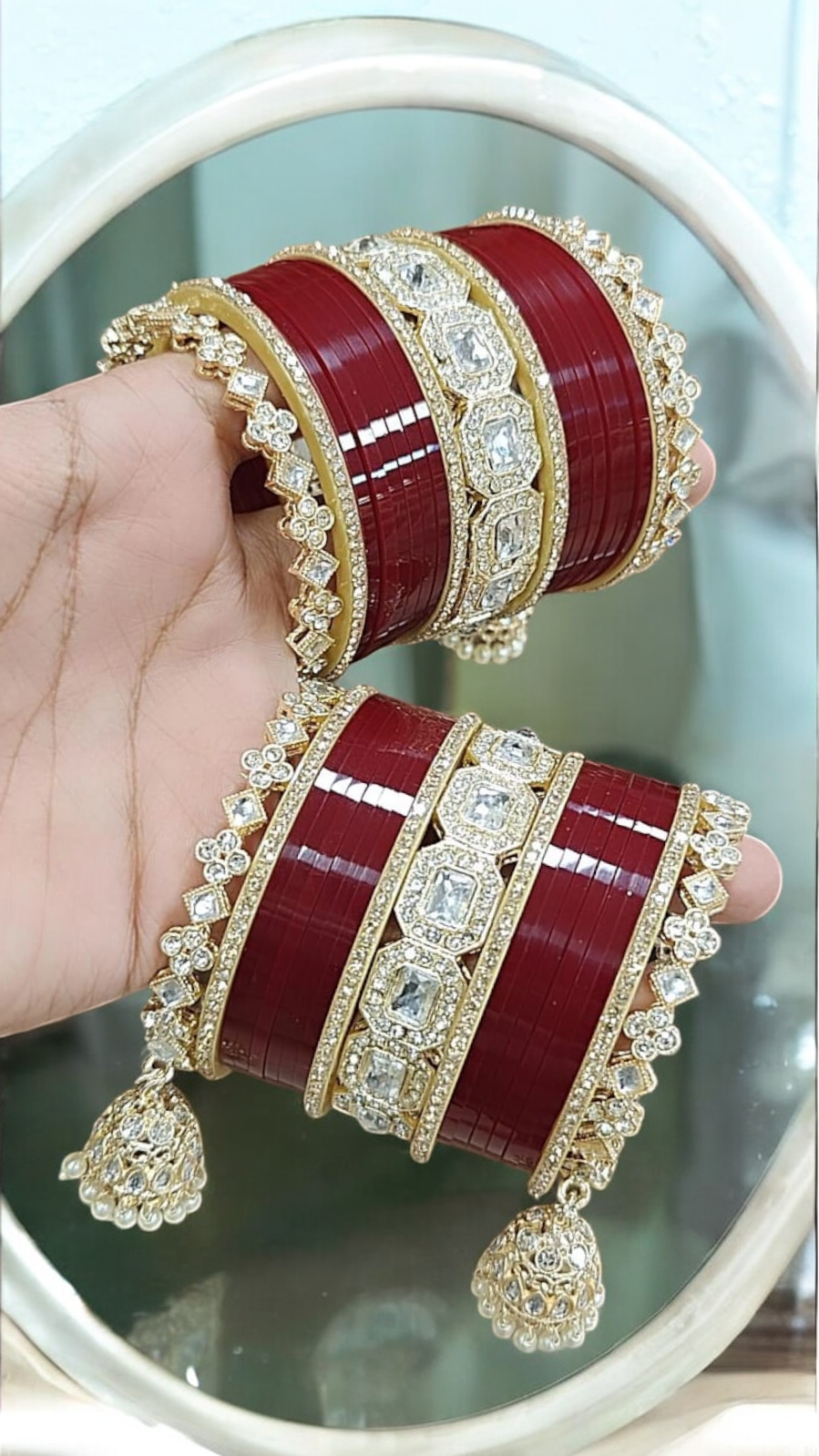 Pakistani AD Bangle Kadas CZ Jewelry Set, Paki AD jewelry, CZ bangle, AD chura, CZ Bridal Jewelry Indian AD Kadas, Indian AD Chura - Libasaa.com