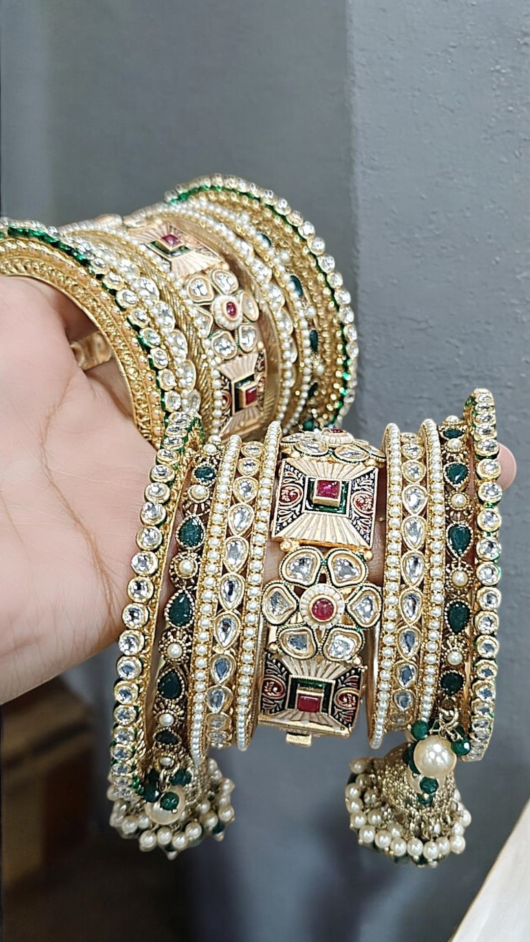 Rajsthani Rajwadi Pearl Kundan Kangan Chura Set, Rajwadi Kadas, Rajsthani Pearl Chura, Indian Rajwadi Bangle, Indian Kadas Set, Bridal Tradtional Chura Set - Libasaa.com