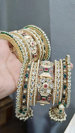 Rajsthani Rajwadi Pearl Kundan Kangan Chura Set, Rajwadi Kadas, Rajsthani Pearl Chura, Indian Rajwadi Bangle, Indian Kadas Set, Bridal Tradtional Chura Set - Libasaa.com