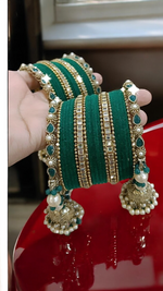 Bridal Jewellery Indian Bangle Jhumki Set, Pearl Chooda Set, Green Bangles, Bridal Jewellery, Indian Chura Set, Wedding Bangle, Jewelry Set - Libasaa.com