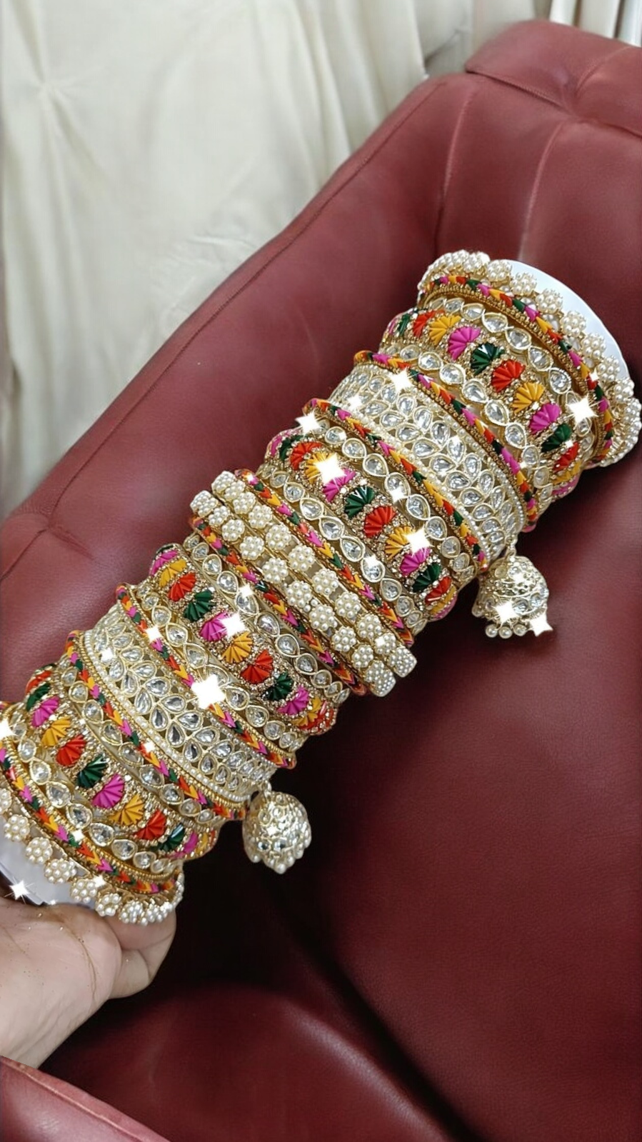 Pearl Bridal Bangle Chura Set, Bridal Chura, Wedding bangle set, Indian jewelry gift, Bridal bangles, Kundan Jewelry - Libasaa.com