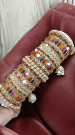 Pearl Bridal Bangle Chura Set, Bridal Chura, Wedding bangle set, Indian jewelry gift, Bridal bangles, Kundan Jewelry - Libasaa.com