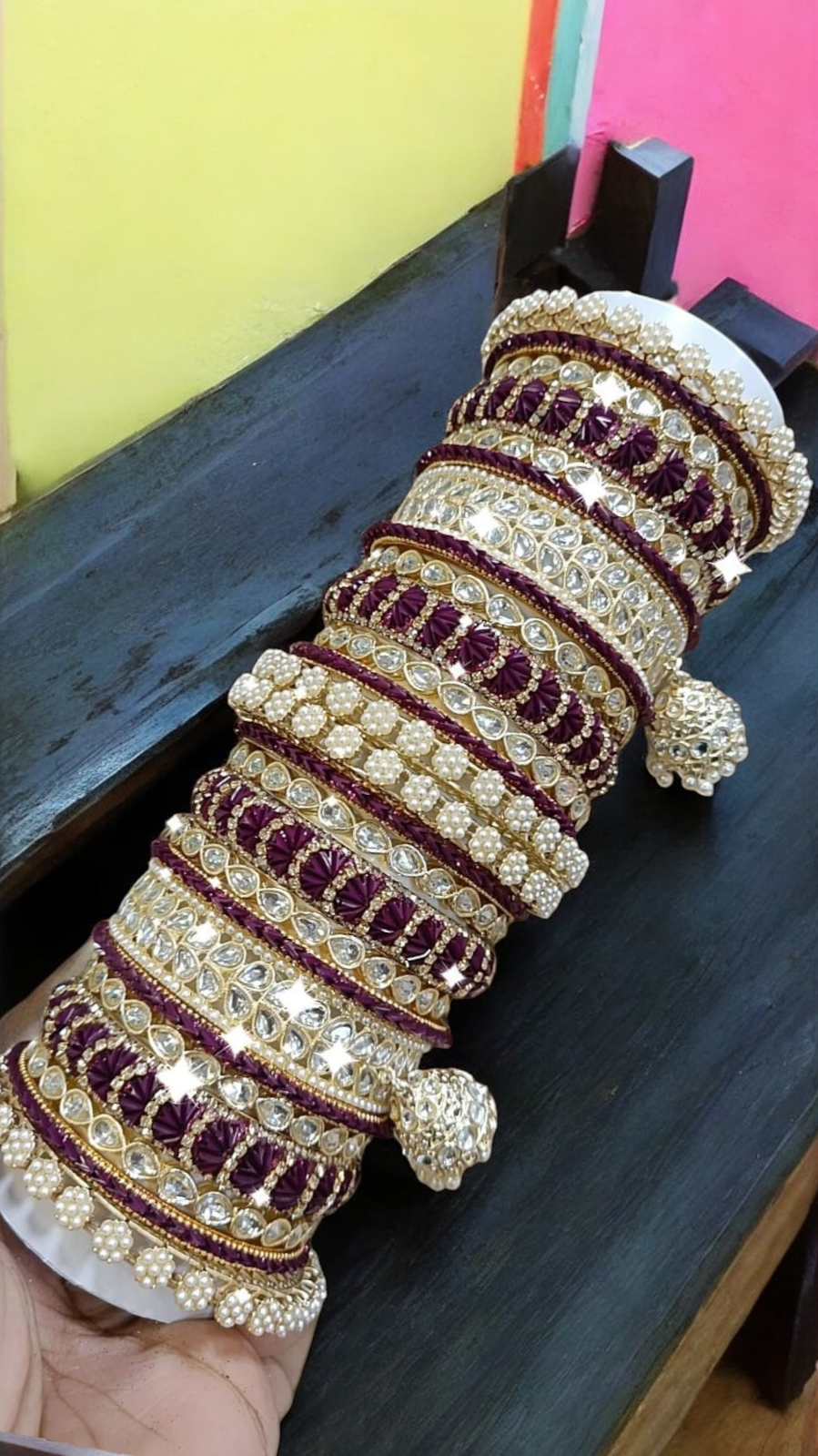 Pearl Bridal Bangle Chura Set, Bridal Chura, Wedding bangle set, Indian jewelry gift, Bridal bangles, Kundan Jewelry - Libasaa.com