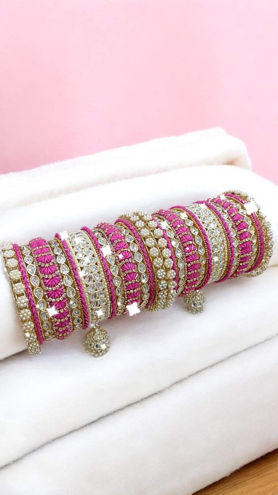 Pearl Bridal Bangle Chura Set, Bridal Chura, Wedding bangle set, Indian jewelry gift, Bridal bangles, Kundan Jewelry - Libasaa.com