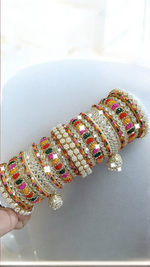 Pearl Bridal Bangle Chura Set, Bridal Chura, Wedding bangle set, Indian jewelry gift, Bridal bangles, Kundan Jewelry - Libasaa.com
