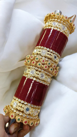 High Quality AD Bangles Cz Chooda Set, Indian AD Bangle, Red Bangles, Cz bangles, AD Bridal Jewelry, Bangles Set - Libasaa.com