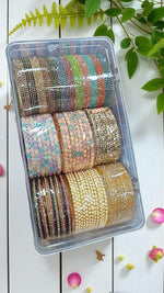 Multi Stone Indian Bangles Combo Box Set, Bridal Bangle Set, Pakistani Bangles, Zari Bangle Set for Women