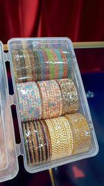 Multi Stone Indian Bangles Combo Box Set, Bridal Bangle Set, Pakistani Bangles, Zari Bangle Set for Women