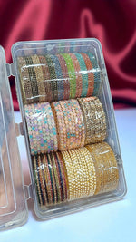 Multi Stone Indian Bangles Combo Box Set, Bridal Bangle Set, Pakistani Bangles, Zari Bangle Set for Women