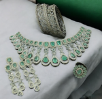 American Diamond CZ Jewelry Indian Necklace Earrings Ring Bangle Set, Cz Earrings, CZ necklace, AD Ring, AD Bangle, Bridal Jewelry - Libasaa.com