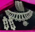 American Diamond CZ Jewelry Indian Necklace Earrings Ring Bangle Set, Cz Earrings, CZ necklace, AD Ring, AD Bangle, Bridal Jewelry - Libasaa.com