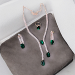 AD Necklace Earring Ring Indian Jewellery Set, CZ Jewelry Set, Indian Necklace earring ring, Bridal Jewelry Set, Wedding Necklace earring, AD ring - Libasaa.com