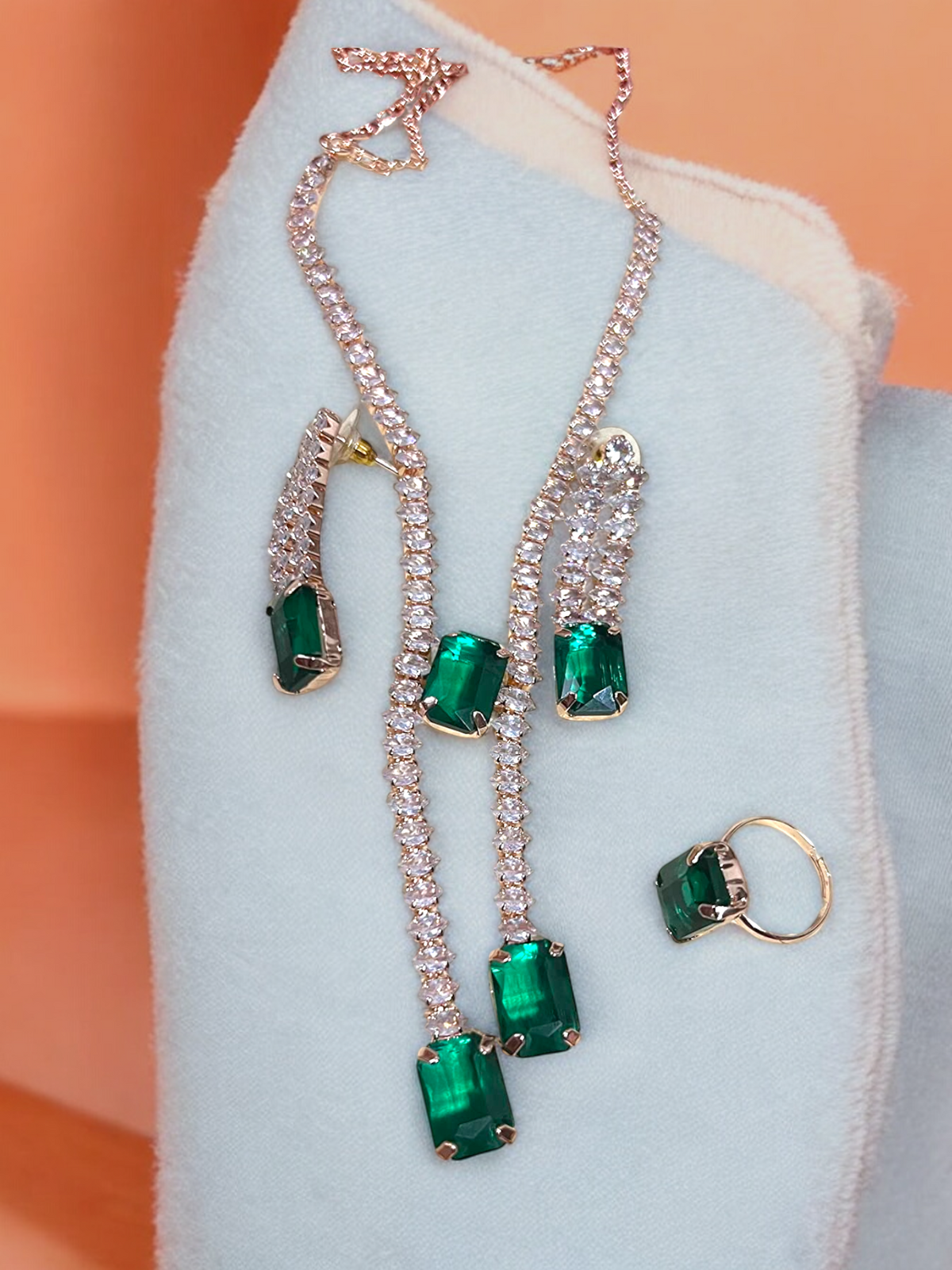 AD Necklace Earring Ring Indian Jewellery Set, CZ Jewelry Set, Indian Necklace earring ring, Bridal Jewelry Set, Wedding Necklace earring, AD ring - Libasaa.com