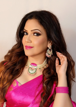 Pink Lotus Pearls Necklace Earring Ring Set, Meenakari Jewelry Set, Lotus Neckalce Earring, bridal Necklace, Wedding Earring - Libasaa.com