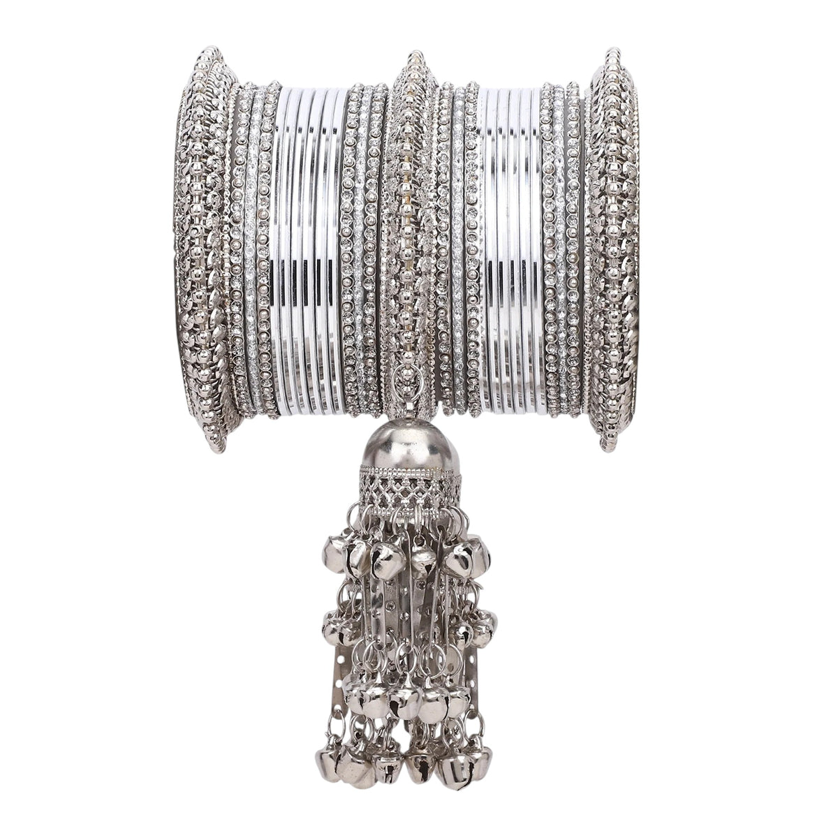 Silver Jhumki Bridal Bangle Set Indian Wedding Bangles, Traditional Bridal Jewelry, Ethnic Bangle Combo for Women - Libasaa.com