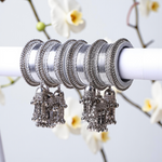 Silver Jhumki Bridal Bangle Set Indian Wedding Bangles, Traditional Bridal Jewelry, Ethnic Bangle Combo for Women - Libasaa.com