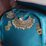 Bollywood Inspired Pearl Kundan Choker Jhumki Ring Maantika Set, Choker Set, Indian Jhumki Set, BridalRing, Indian Bridal Maantika Set - Libasaa.com