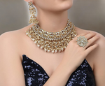 Bollywood Inspired Pearl Kundan Choker Jhumki Ring Maantika Set, Choker Set, Indian Jhumki Set, BridalRing, Indian Bridal Maantika Set - Libasaa.com